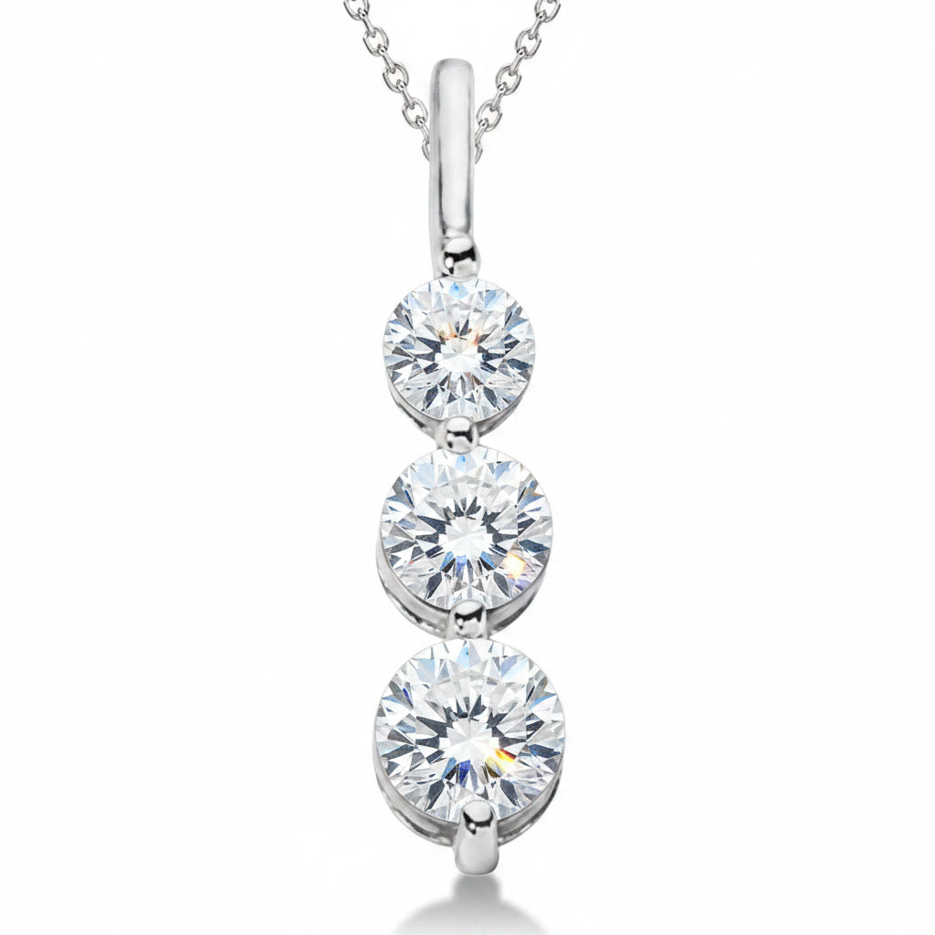 Three-Stone Graduated Lab Diamond Pendant Necklace 14K White Gold (1.05ct)