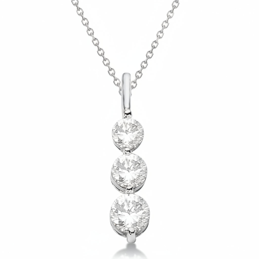Three-Stone Graduated Lab Diamond Pendant Necklace 14K White Gold (1.05ct)
