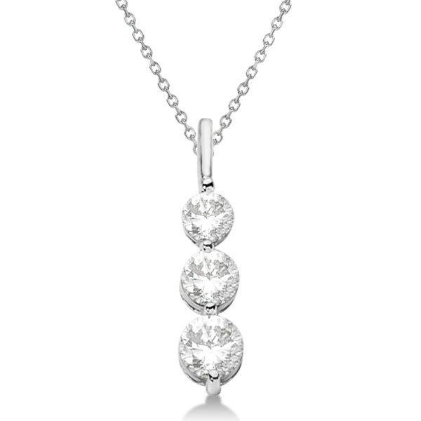 Three-Stone Graduated Diamond Pendant Necklace 14K White Gold (1.05ct)