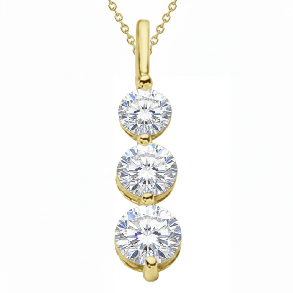 Three-Stone Graduated Lab Diamond Pendant Necklace 14K Yellow Gold (2.00ct)