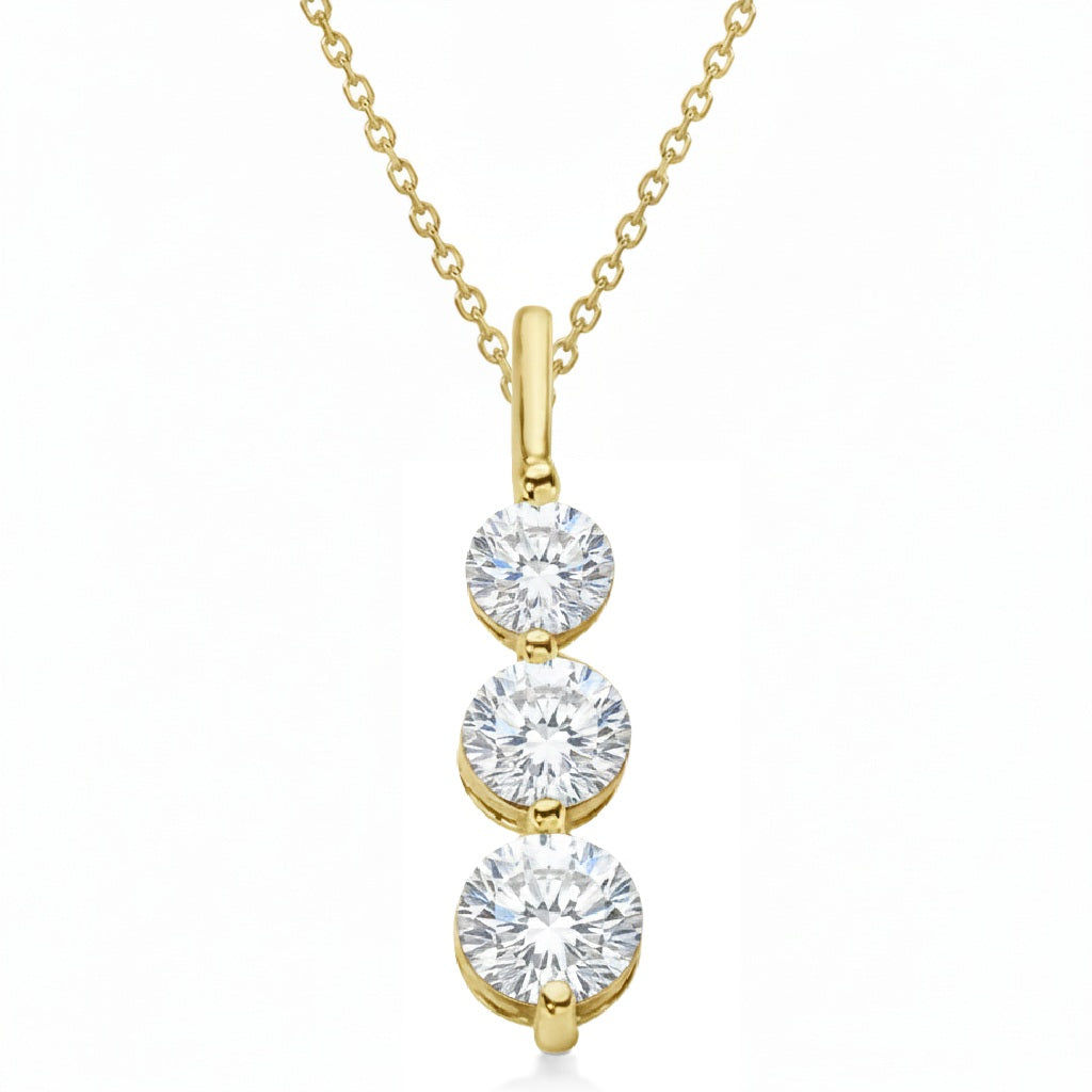 Three-Stone Graduated Lab Diamond Pendant Necklace 14K Yellow Gold (2.00ct)