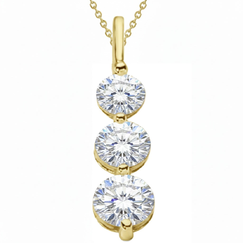 Three-Stone Graduated Lab Diamond Pendant Necklace 14K Yellow Gold (3.00ct)