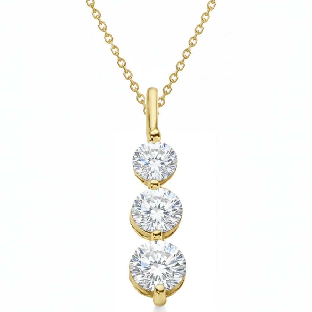 Three-Stone Graduated Lab Diamond Pendant Necklace 14K Yellow Gold (3.00ct)