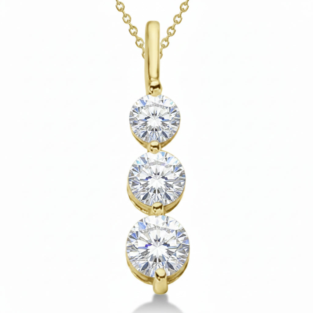 Three-Stone Graduated Lab Diamond Pendant Necklace 14K Yellow Gold (1.05ct)