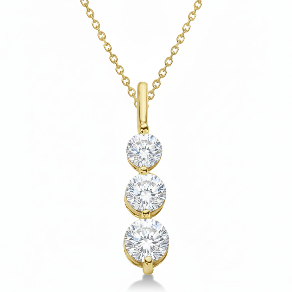 Three-Stone Graduated Lab Diamond Pendant Necklace 14K Yellow Gold (1.05ct)
