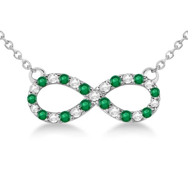 Twisted Infinity Diamond & Emerald Necklace 14k White Gold 0.50ct