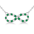 Twisted Infinity Diamond & Emerald Necklace 14k White Gold 0.50ct