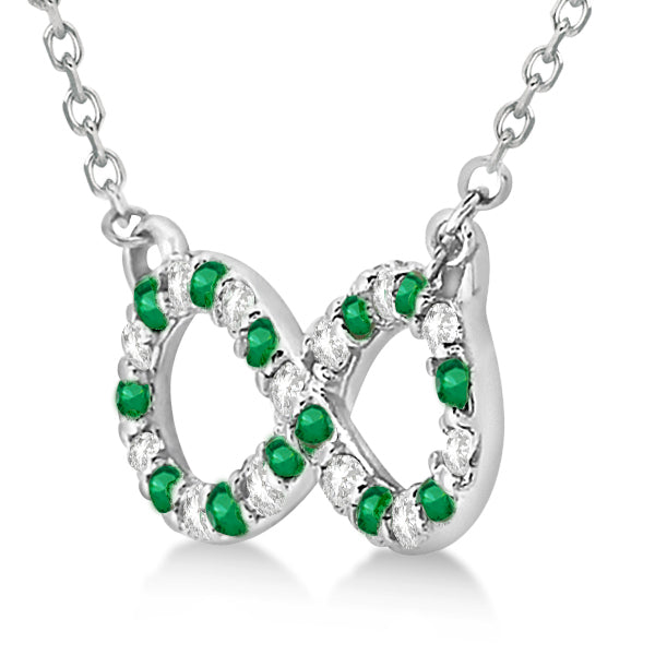 Twisted Infinity Diamond & Emerald Necklace 14k White Gold 0.50ct