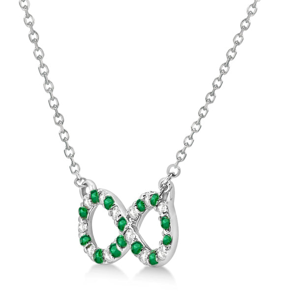Twisted Infinity Diamond & Emerald Necklace 14k White Gold 0.50ct
