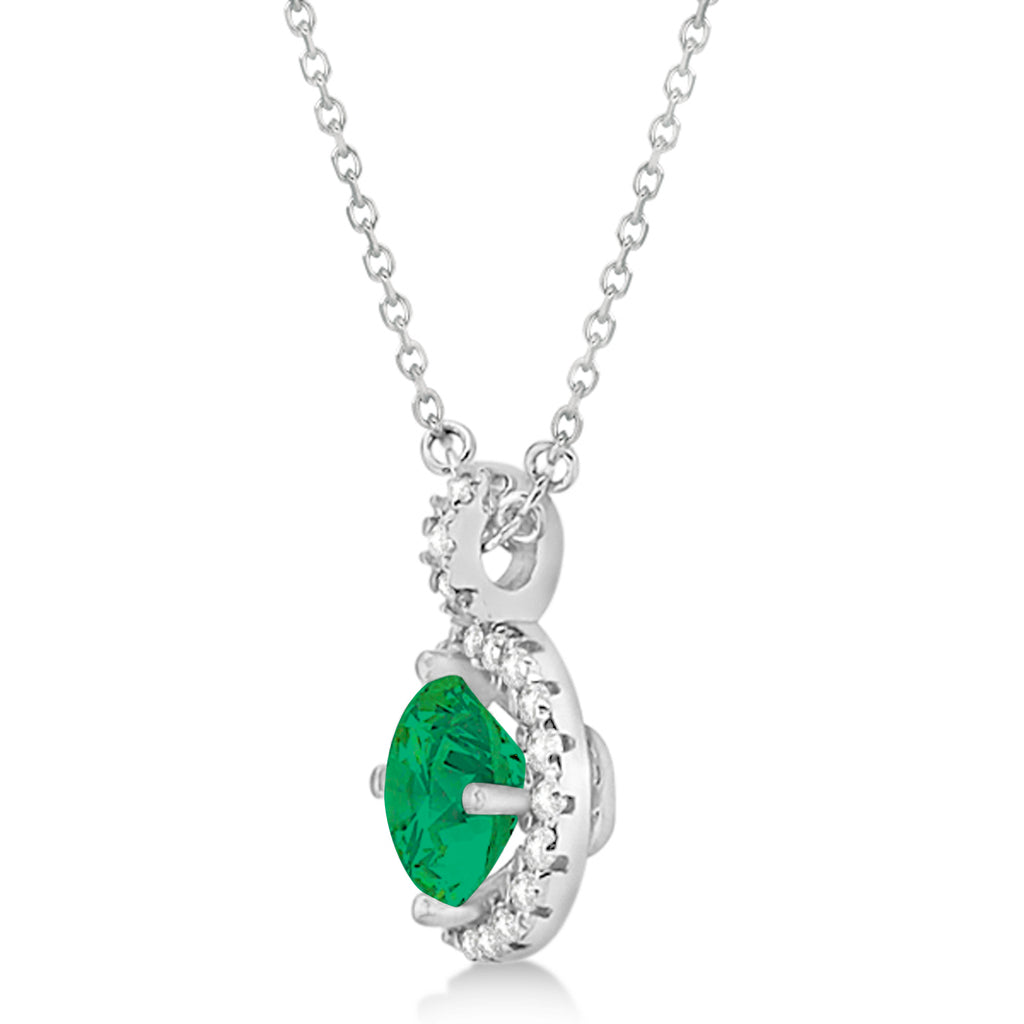 Emerald & Diamond Halo Pendant Necklace 14k White Gold (2.18ct)