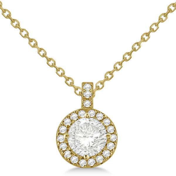 Diamond Halo Pendant Necklace Round Solitaire 14k Yellow Gold (2.00ct)