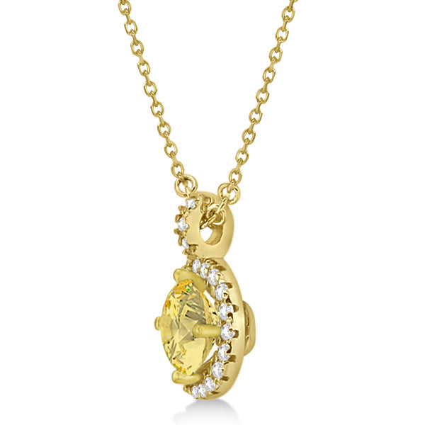 Yellow Diamond & Diamond Halo Pendant Necklace Round  14k Yellow Gold (1.00ct)