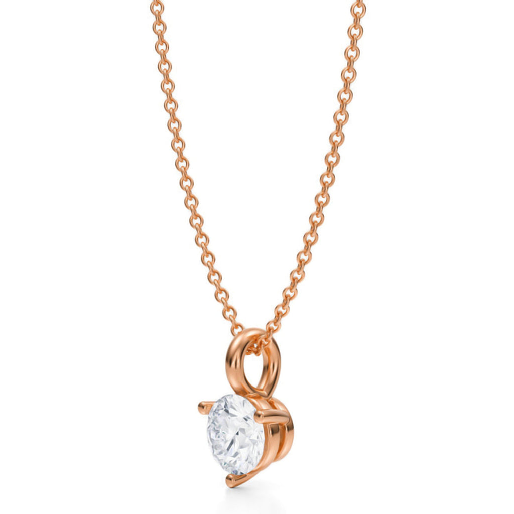Lab Diamond 3-Prong Pendant Necklace 14K Rose Gold (0.75ct)