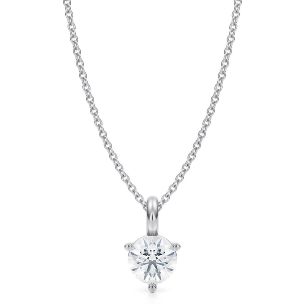 Lab Diamond 3-Prong Pendant Necklace 14K White Gold (0.75ct)