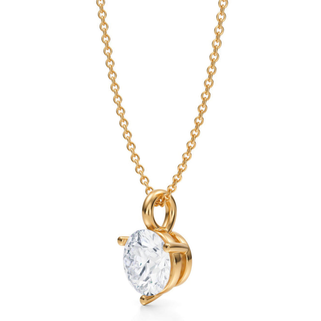 Lab Diamond 3-Prong Pendant Necklace 14K Yellow Gold (1.50ct)