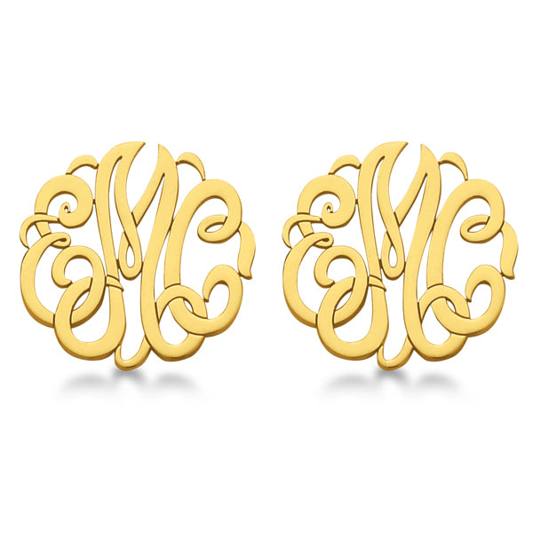 Personalized Monogram Post-Back Stud Earrings in 14k Yellow Gold