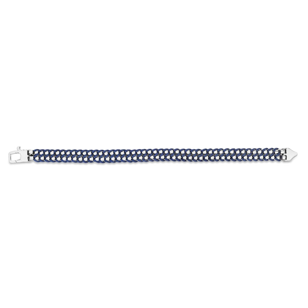Men's Blue Cord Bracelet in Sterlling Silver