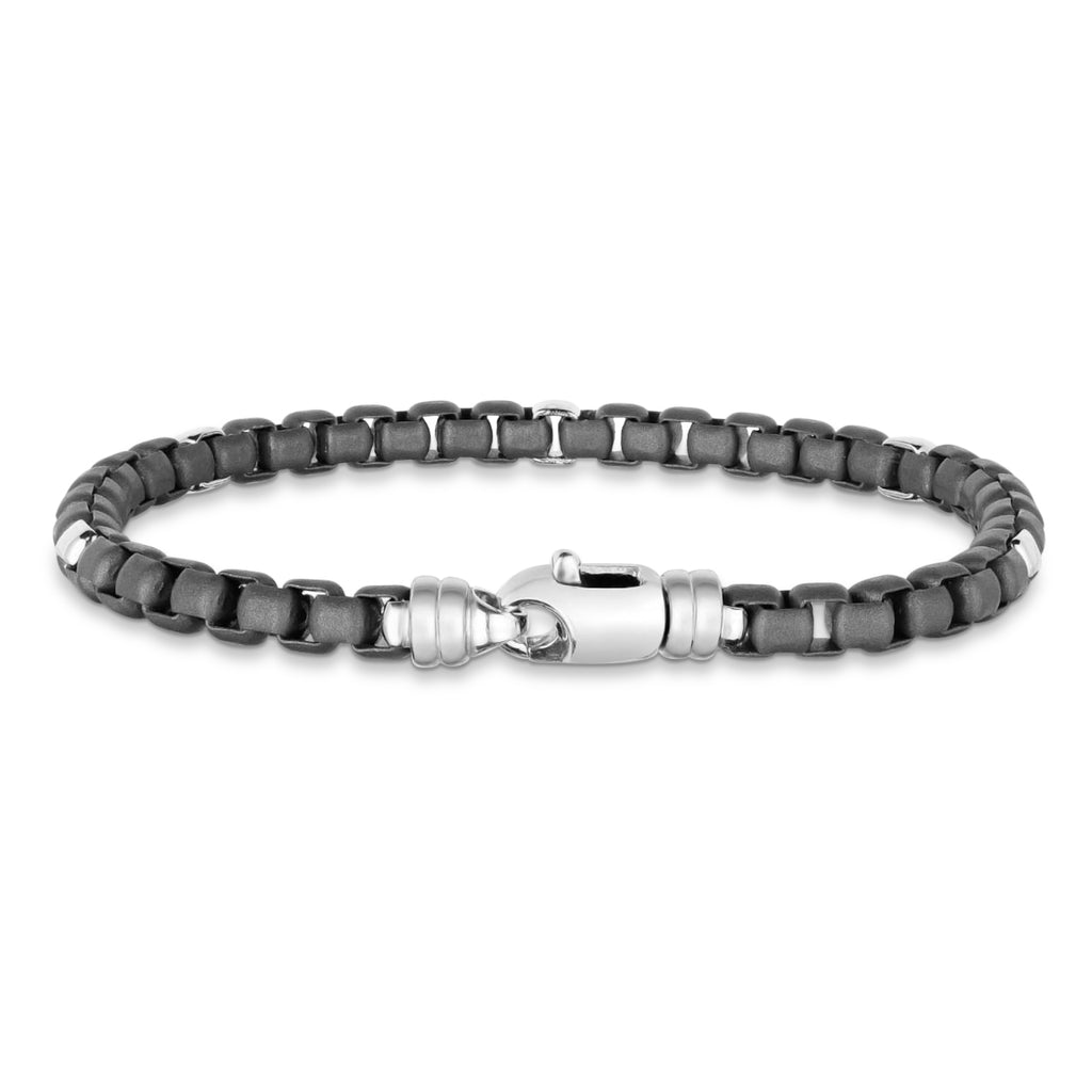 Men's Gunmetal Box Link Bracelet in Sterling Silver