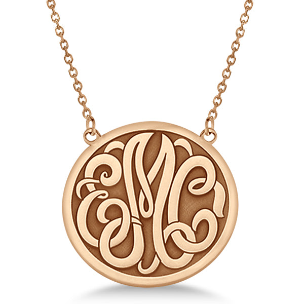 Engraved Initial Circle Monogram Pendant Necklace in 14k Rose Gold