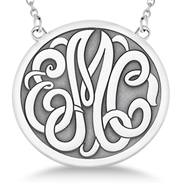 Engraved Initial Circle Monogram Pendant Necklace in Sterling Silver