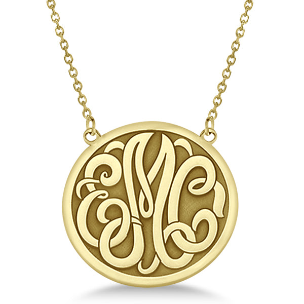 Engraved Initial Circle Monogram Pendant Necklace in 14k Yellow Gold