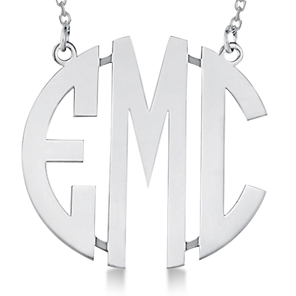 Bold-Face Custom Initial Monogram Pendant Necklace in Sterling Silver