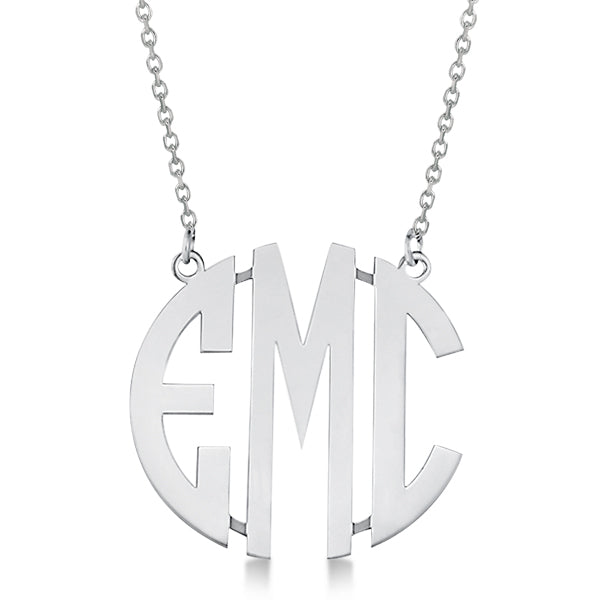 Bold-Face Custom Initial Monogram Pendant Necklace in Sterling Silver