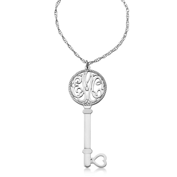 Personalized Key Initial Monogram Pendant Necklace in Sterling Silver