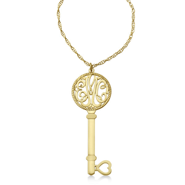 Personalized Key Initial Monogram Pendant Necklace in 14k Yellow Gold
