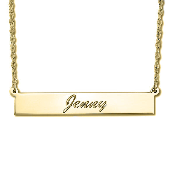 Women's Personalized Engraved Name Necklace Bar Pendant 14k Y. Gold