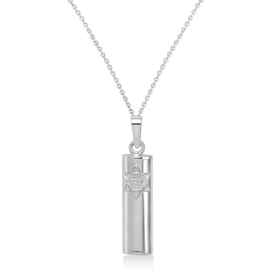 Jewish Star Mezuzah Pendant Necklace Sterling Silver