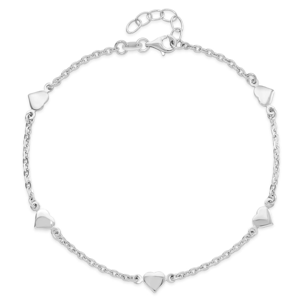 Heart Station Anklet in Sterling Silver