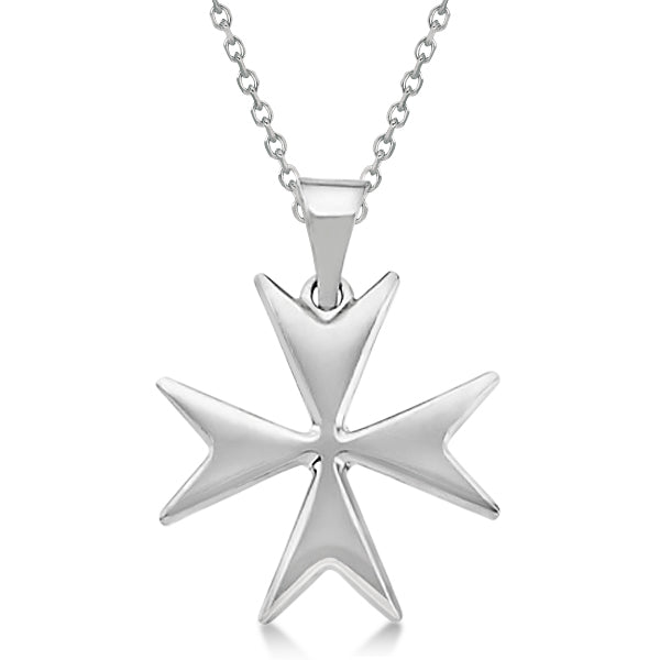 Maltese Cross Pendant for Men or Women Crafted from 14K White Gold