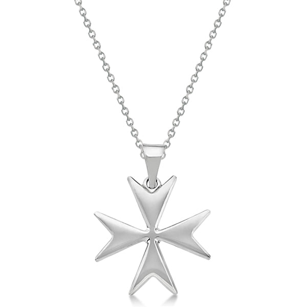Maltese Cross Pendant for Men or Women Crafted from 14K White Gold