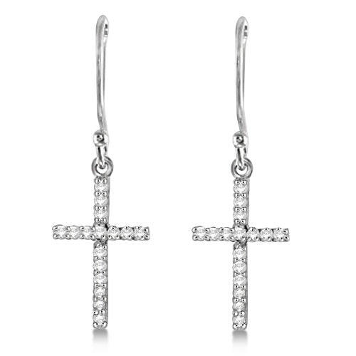 Dangle Christian Diamond Cross Earrings 14K White Gold (0.20ct)