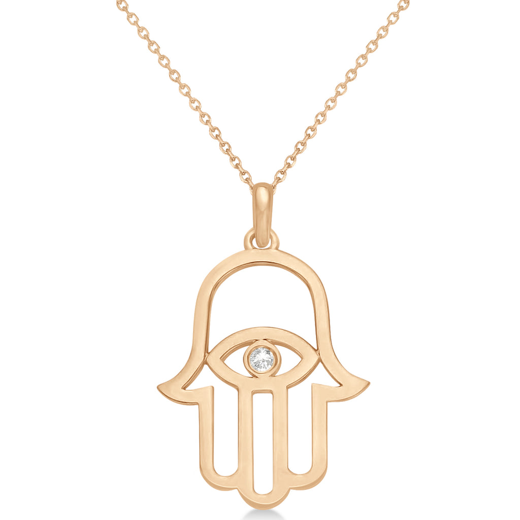 Hamsa Evil Eye Diamond Pendant Necklace 14k Rose Gold (0.02ct)