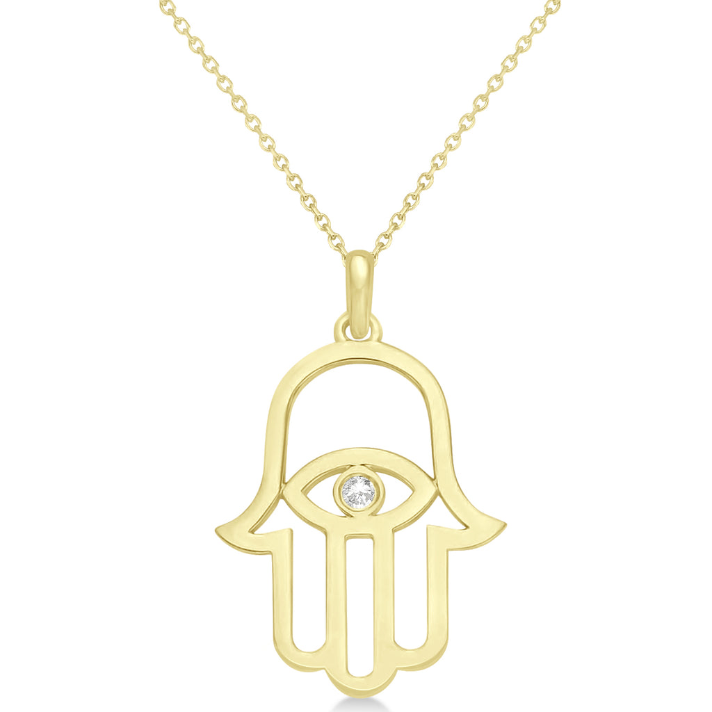 Hamsa Evil Eye Diamond Pendant Necklace 14k Yellow Gold (0.02ct)