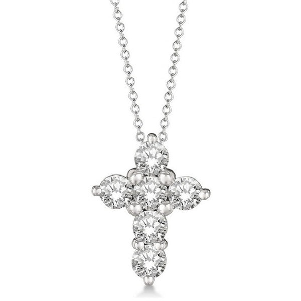 Prong Set Round Diamond Cross Pendant Necklace 14k White Gold (3.00ct)