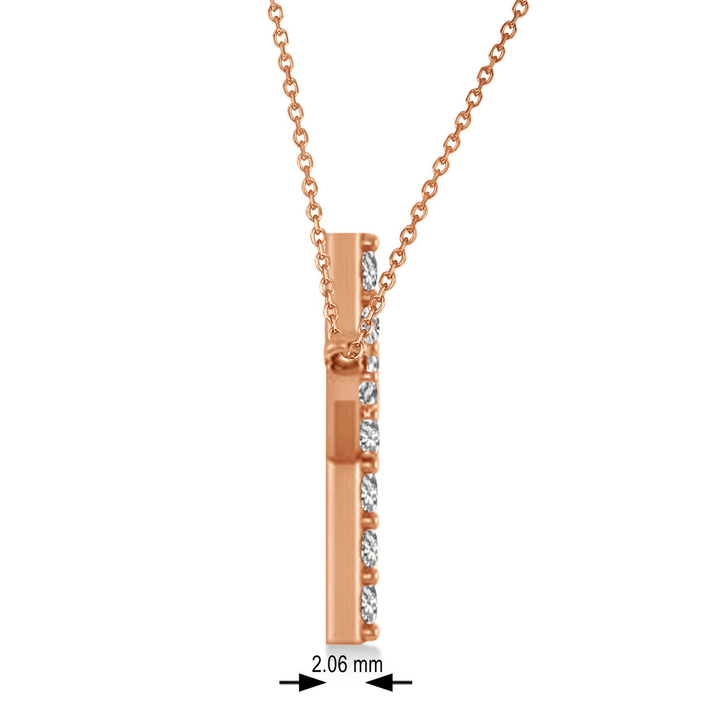 Diamond Sideways Curved Cross Pendant Necklace 14k Rose Gold 1.10ct