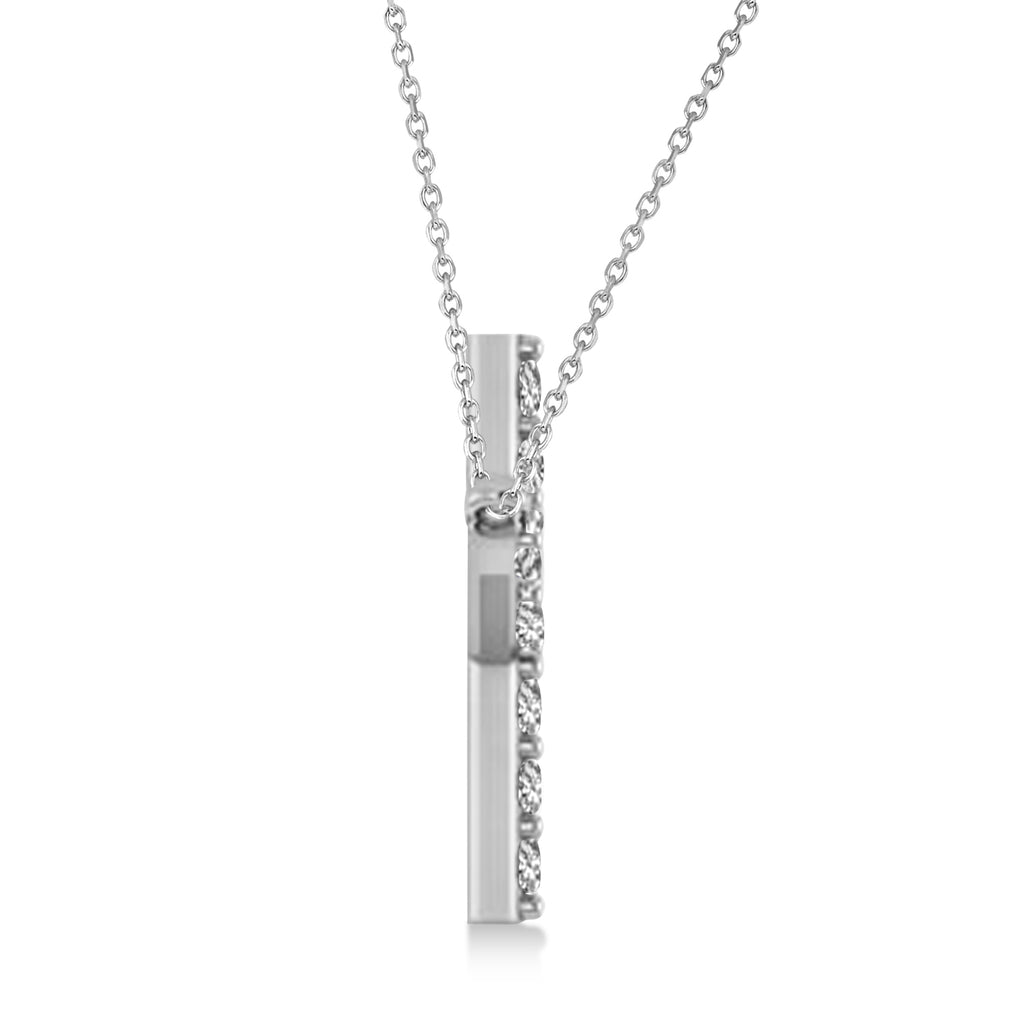 Lab Grown Diamond Sideways Curved Cross Pendant Necklace 14k White Gold 1.10ct