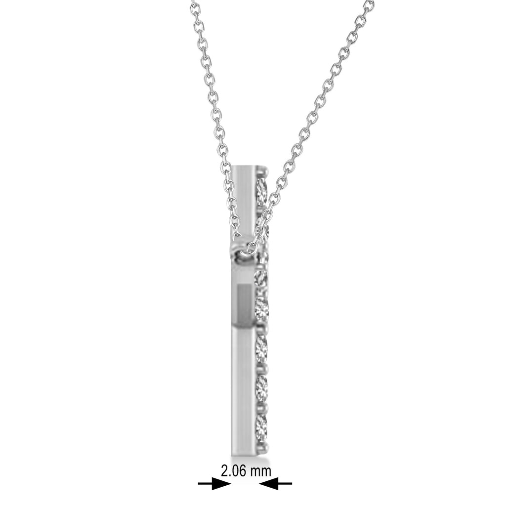 Lab Grown Diamond Sideways Curved Cross Pendant Necklace 14k White Gold 1.10ct