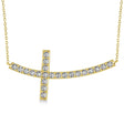 Lab Diamond Sideways Curved Cross Pendant Necklace 14k Yellow Gold 1.10ct