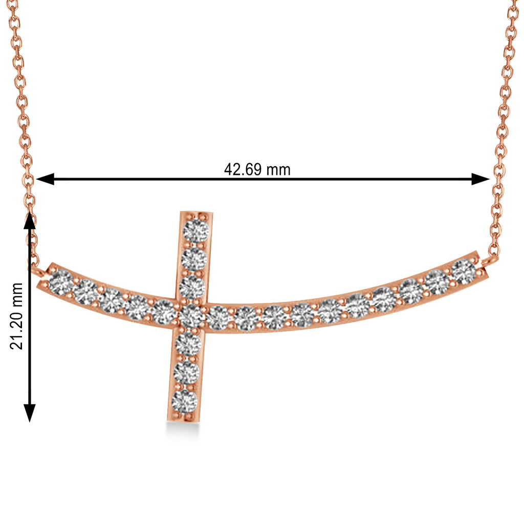 Diamond Sideways Curved Cross Pendant Necklace 14k Rose Gold 2.00ct