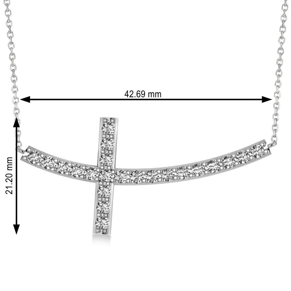 Lab Grown Diamond Sideways Curved Cross Pendant Necklace 14k White Gold 2.00ct