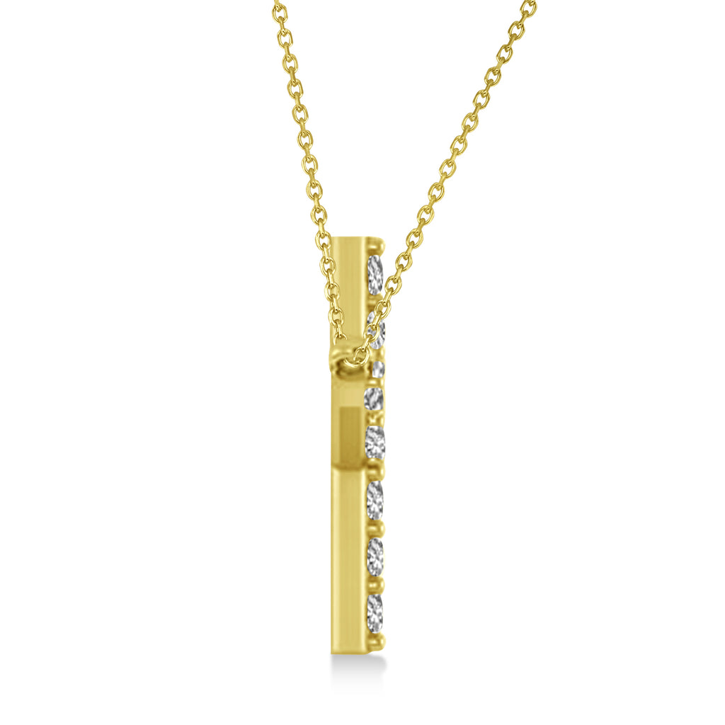 Lab Grown Diamond Sideways Curved Cross Pendant Necklace 14k Yellow Gold 2.00ct