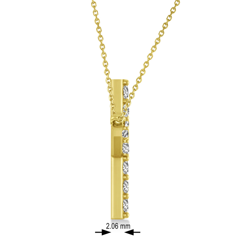 Diamond Sideways Curved Cross Pendant Necklace 14k Yellow Gold 2.00ct