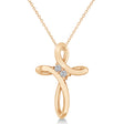 Diamond Two Stone Swirl Cross Pendant Necklace 14k Rose Gold (0.10ct)