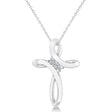 Diamond Two Stone Swirl Cross Pendant Necklace 14k White Gold (0.10ct)