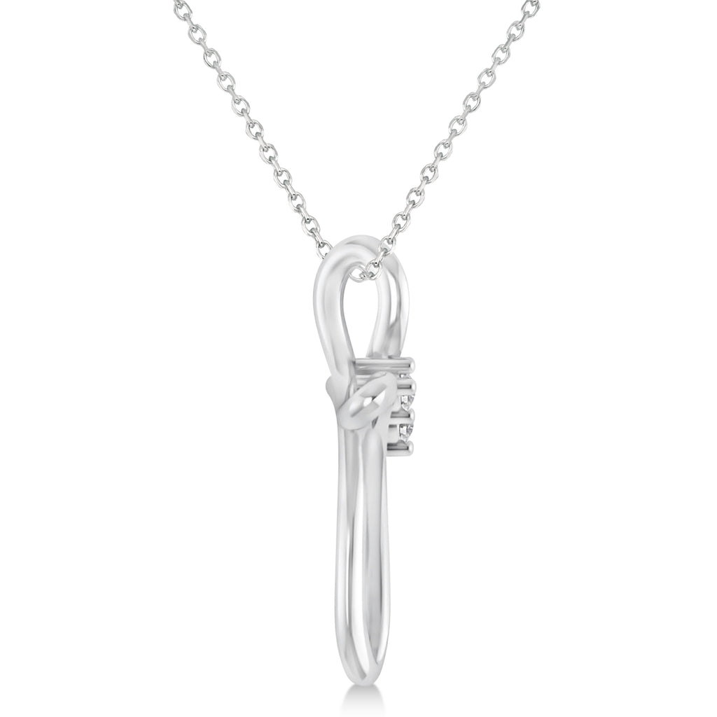 Diamond Two Stone Swirl Cross Pendant Necklace 14k White Gold (0.10ct)