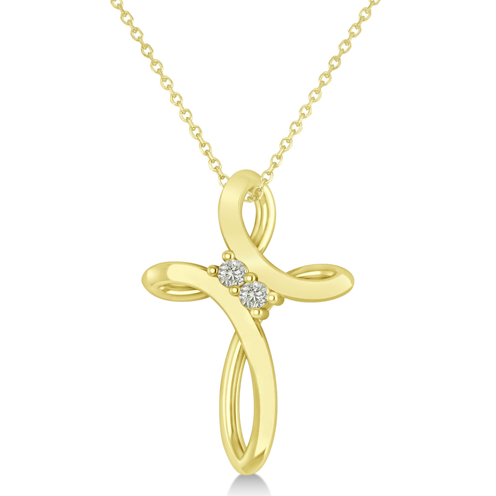 Diamond Two Stone Swirl Cross Pendant Necklace 14k Yellow Gold (0.10ct)